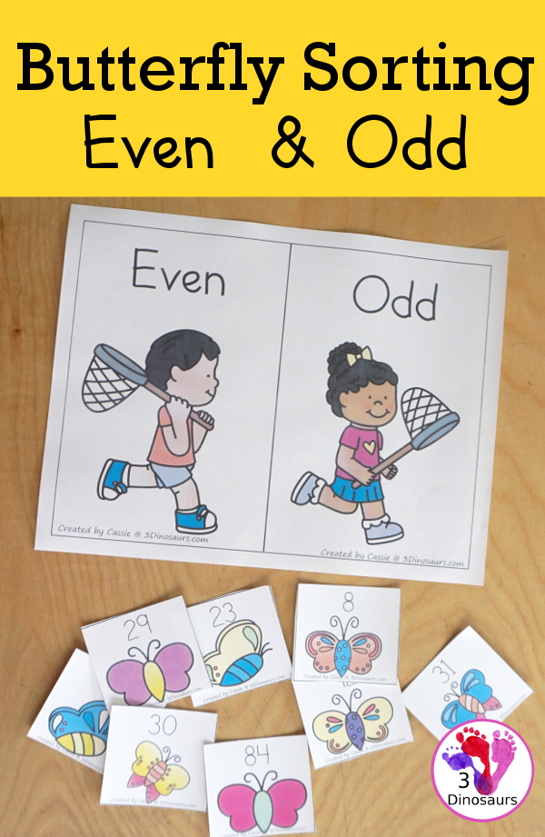 Free Bug Sorting Even & Odd - you have an even and odd sorting mat, even and numbers with butterflies and a recording mat for the numbers. - 3Dinosaurs.com