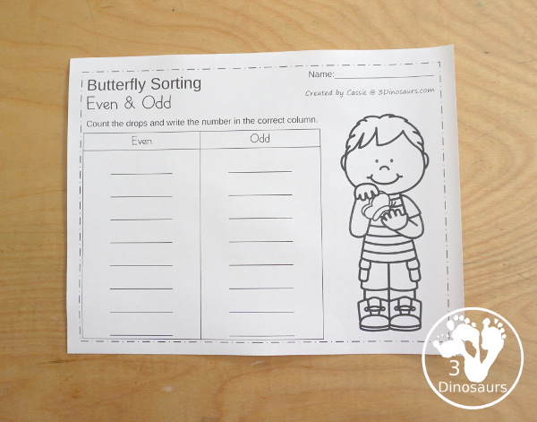 Free Bug Sorting Even & Odd - you have an even and odd sorting mat, even and numbers with butterflies and a recording mat for the numbers. - 3Dinosaurs.com