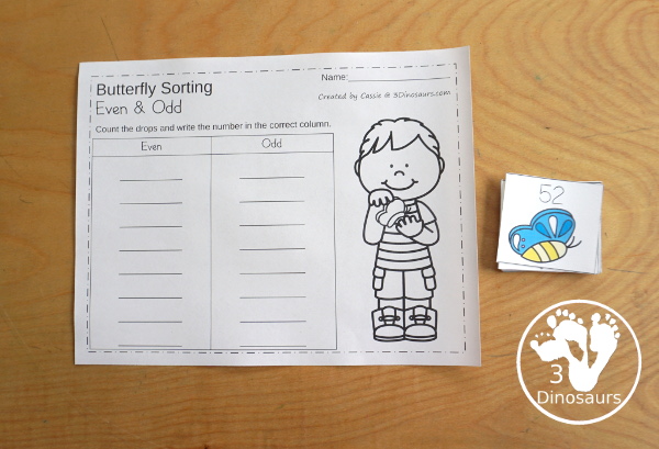 Free Bug Sorting Even & Odd - you have an even and odd sorting mat, even and numbers with butterflies and a recording mat for the numbers. - 3Dinosaurs.com
