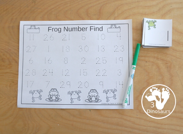 Free Frog Number Find and Trace with 1 to 30 Numbers - you have 30 number cards, number find printable, number tracing printable and number dot marker find printable for working on numbers from 1 to 30 - 3Dinosaurs.com