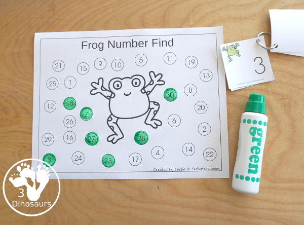 Free Frog Number Find and Trace with 1 to 30 Numbers - you have 30 number cards, number find printable, number tracing printable and number dot marker find printable for working on numbers from 1 to 30 - 3Dinosaurs.com