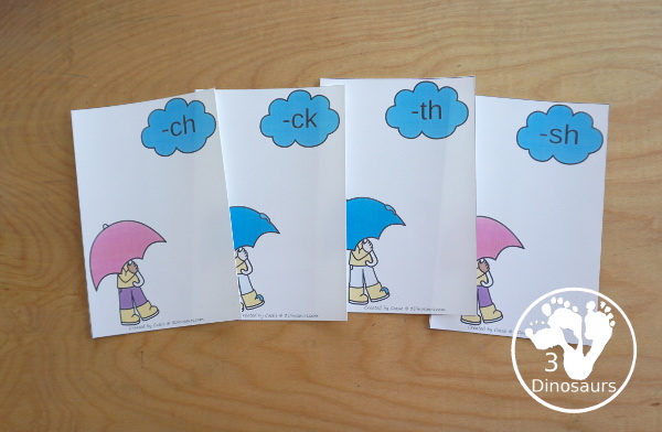 Free Raindrop Digraph Sorting - CH - CK - SH -TH - with sorting mats, raindrops with ending digraphs and tracing ending digraphs words worksheet - 3Dinosaurs.com