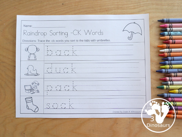 Free Raindrop Digraph Sorting - CH - CK - SH -TH - with sorting mats, raindrops with ending digraphs and tracing ending digraphs words worksheet - 3Dinosaurs.com