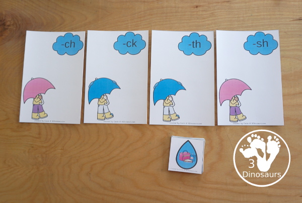 Free Raindrop Digraph Sorting - CH - CK - SH -TH - with sorting mats, raindrops with ending digraphs and tracing ending digraphs words worksheet - 3Dinosaurs.com