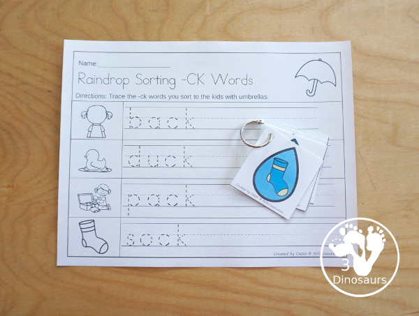 Free Raindrop Digraph Sorting - CH - CK - SH -TH - with sorting mats, raindrops with ending digraphs and tracing ending digraphs words worksheet - 3Dinosaurs.com
