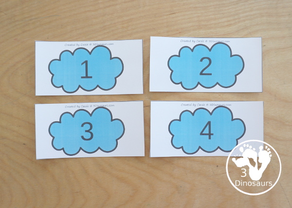 Free Raindrop Subitizing Number Practice & Counting - with numbers 1 to 10 with dice, tally marks, ten frames and counting raindrops for sorting. A great hands-on number activity - 3Dinosaurs.com