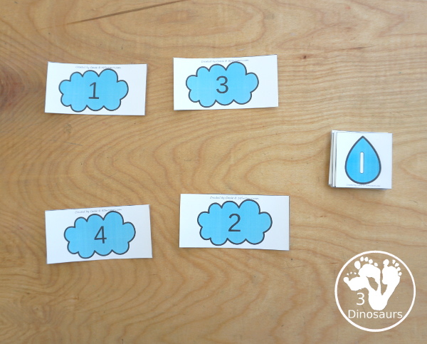 Free Raindrop Subitizing Number Practice & Counting - with numbers 1 to 10 with dice, tally marks, ten frames and counting raindrops for sorting. A great hands-on number activity - 3Dinosaurs.com