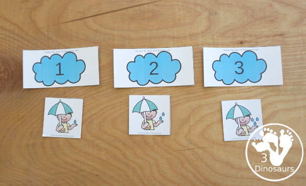 Free Raindrop Subitizing Number Practice & Counting - with numbers 1 to 10 with dice, tally marks, ten frames and counting raindrops for sorting. A great hands-on number activity - 3Dinosaurs.com