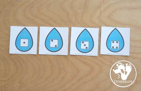 Free Raindrop Subitizing Number Practice & Counting - with numbers 1 to 10 with dice, tally marks, ten frames and counting raindrops for sorting. A great hands-on number activity - 3Dinosaurs.com