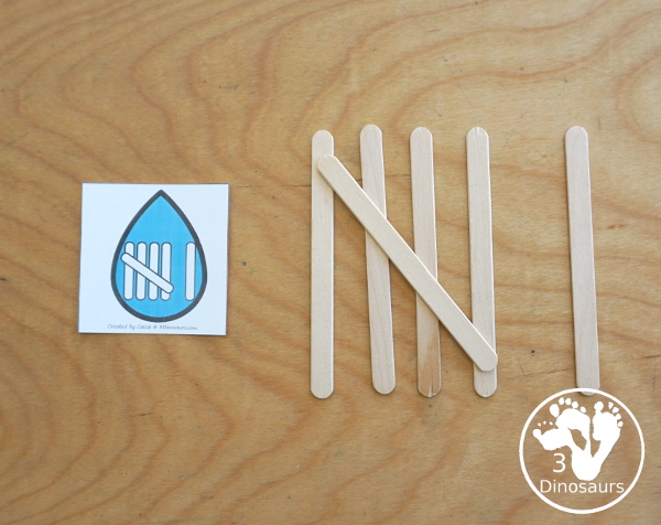 Free Raindrop Subitizing Number Practice & Counting - with numbers 1 to 10 with dice, tally marks, ten frames and counting raindrops for sorting. A great hands-on number activity - 3Dinosaurs.com