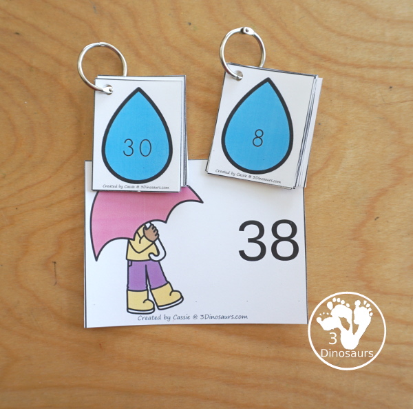 Free Raindrop Place Value Printable with 10s & 1s and 100s, 10s & 1s - with place value expanded form cards, place number cards and recording sheets.  - 3Dinosaurs.com