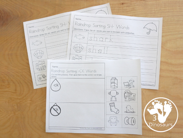 Spring Digraph Sorting with 12 digraphs: ch-, -ch, -ck, kn-, ph, qu-, sh-. -sh, th-, -th, wh-, wr- with sorting mats, raindrops with digraphs,tracing digraphs words worksheet, writing digraph worksheet, and cut and paste digraph worksheet - 3Dinosaurs.com