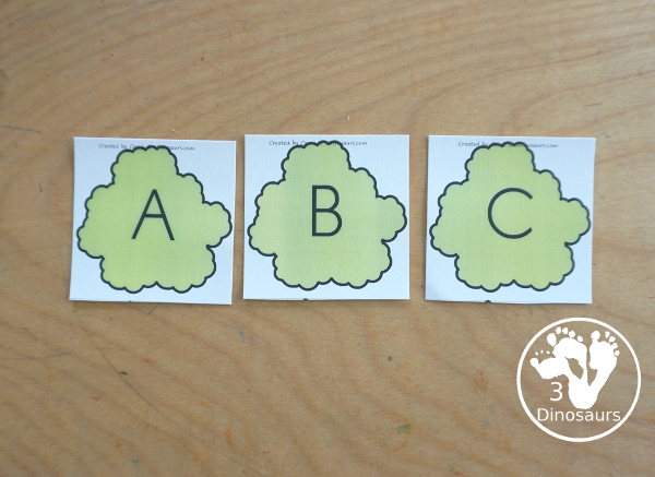 Free Tree ABC Matching Printable - matching uppercase letters on the top of the tree with lowercase letters on the tree trunk. You can match all 26 letters of the alphabet - 3Dinosaurs.com