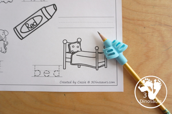 Free CVC Word Family Coloring Pages: Short E Vowel with ed, en, and et.  with tracing the words, coloring the pictures and draw their own short e word for the short a vowels plus ending - 3Dinosaurs.com