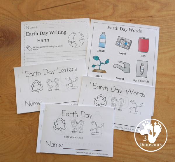 Earth Day Word & Easy Reader Books - 3 book options with teacher print version also includes Earth Day vocab chart and writing $3 - 3Dinosaurs.com