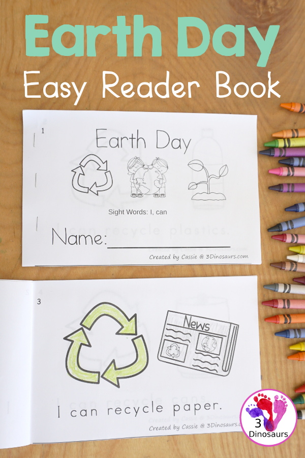 Free Earth Day Easy Read Book - with an 8 page book with kids that kids can do to help the Earth with sight words I can- 3Dinosaurs.com