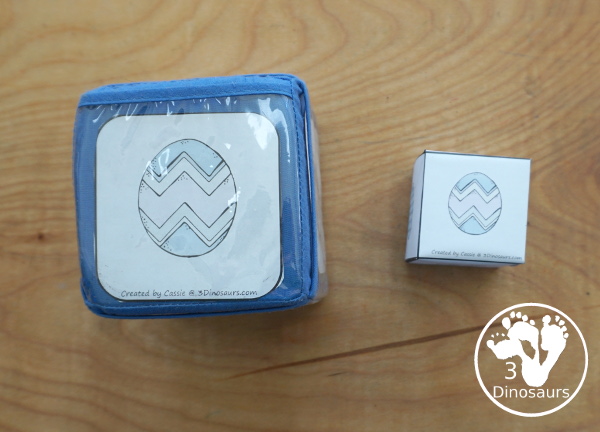 Easter Roll & Graph With Trace Letters, Numbers & Shapes with a folding die and cube die with a graphing sheet, graphing with tracing numbers, graphing with tracing letters and graphing with tracing shapes. All with a fun Easter Egg theme for Easter for prek and kindergarten - 3Dinosaurs.com