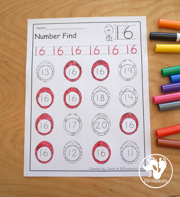 Easter Number Find with Numbers from 0 to 20 with numerical number find, and number word find for kids to work on tracing numbers and finding numbers in kindergarten and prek. - 3Dinosaurs.com