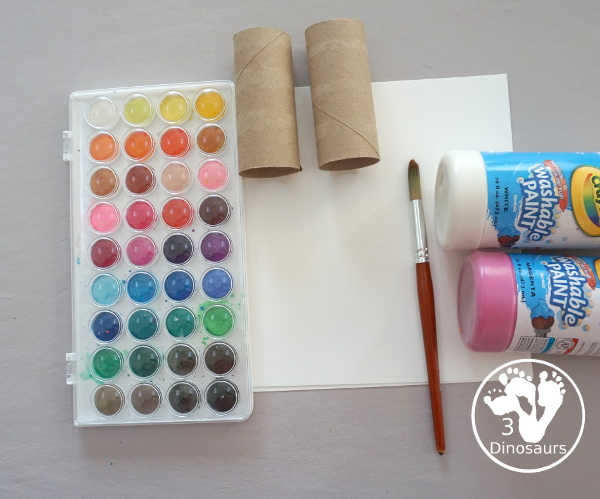 Paper Roll Painted Spring Tree is a fun spring painting with watercolor trunk and paper roll painted pink and white tree. Super easy for kids to do - 3Dinosaurs.com