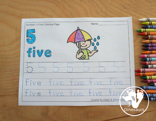 No-Prep Rain Number Color and Trace - easy no-prep printables with a fun rain theme 44 pages with two options for the numbers tracing or writing $ - 3Dinosaurs.com #noprepprintable #springprintables #numbersforkids