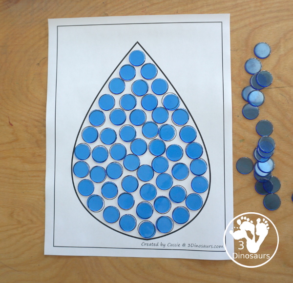 Free Raindrop Fine Motor Mat Printables -  with four pages of printables with raindrop template to color, raindrop to trace, raindrop playdough mat and a dot marker raindrop, all great for spring. - 3Dinosaurs.com