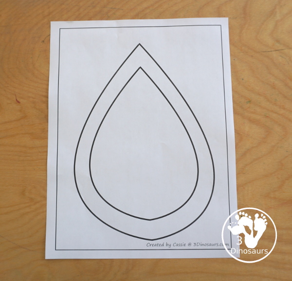 Free Raindrop Fine Motor Mat Printables -  with four pages of printables with raindrop template to color, raindrop to trace, raindrop playdough mat and a dot marker raindrop, all great for spring. - 3Dinosaurs.com