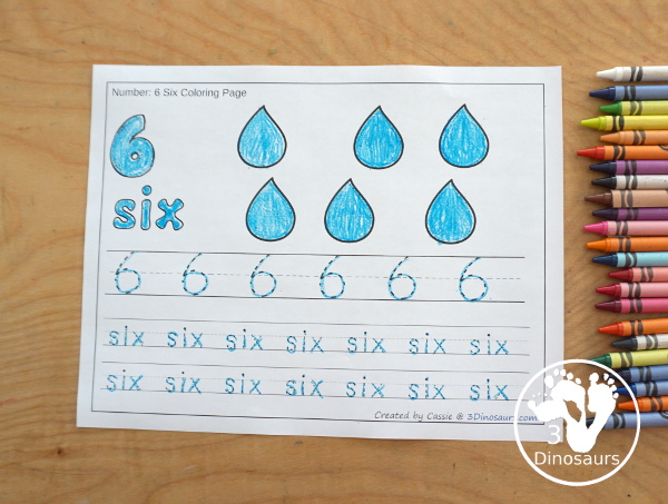 Free Rain Number Color & Trace - Numbers o to 10 with counting the raindrop and tracing the number and number word for each number with 11 pages of printables for prek and kindergarten - 3Dinosaurs.com