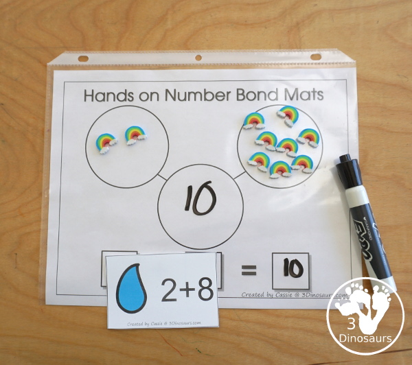 Free Spring Addition Flashcards with addition from 1 to 10 with all the ways to add up to each number - 3Dinosaurs.com