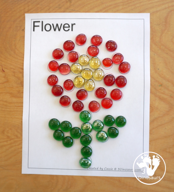 Free Spring Dot Printables: Spring Tree & Flowers - You have three versions of the tree and 5 flowers that kids can dot - 3Dinosaurs.com
