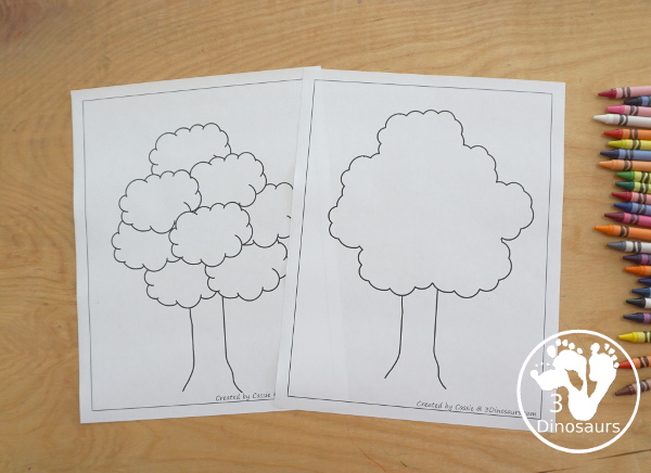 Free Tree Fine Motor Mat Printables with 2 tracing tree, 2 tree templates, 2 tree dot markers and 1 tree playdough mat - 3Dinosaurs.com