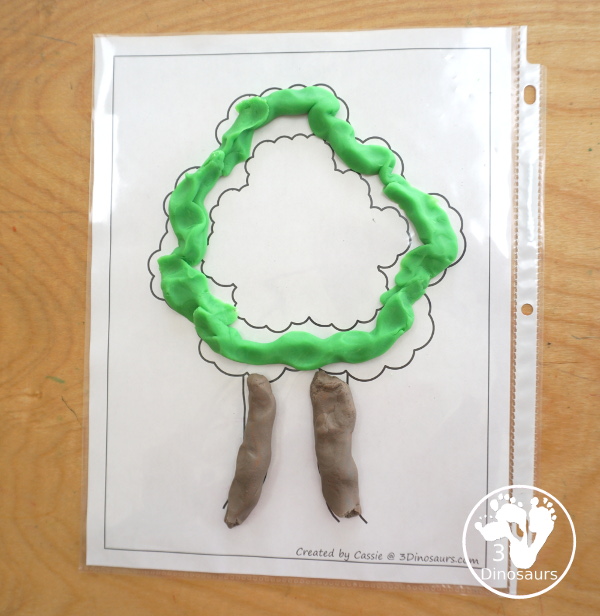 Free Tree Fine Motor Mat Printables with 2 tracing tree, 2 tree templates, 2 tree dot markers and 1 tree playdough mat - 3Dinosaurs.com
