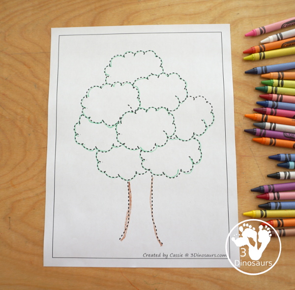 Free Tree Fine Motor Mat Printables with 2 tracing tree, 2 tree templates, 2 tree dot markers and 1 tree playdough mat - 3Dinosaurs.com