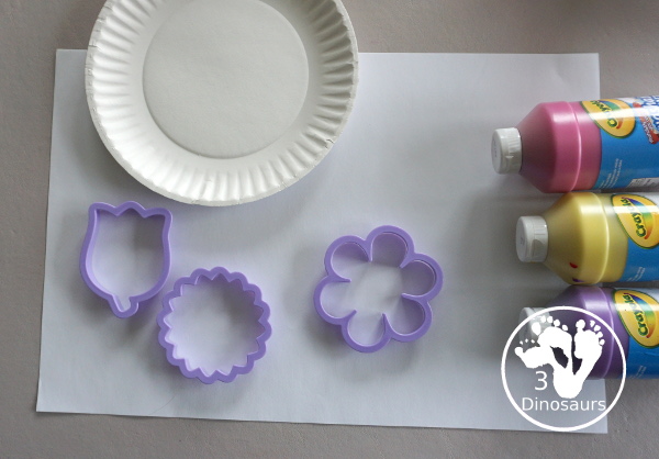 Flower Stamp Painting With Cookie Cutters - supplies that we used to make the flower stamping painting- 3Dinosaurs.com