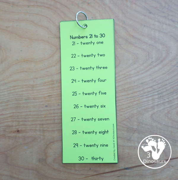 Free Number Bookmarks with Numbers 1 to 100 - Each bookmark has the number and number word with ten numbers on each page with 5 pages of printables. - 3Dinosaurs.com