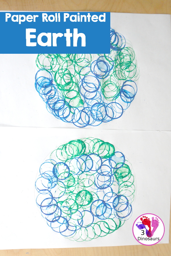 Paper Roll Painted Earth for Earth Day - fun process art projects that kids can do with paper rolls - 3Dinosaurs.com