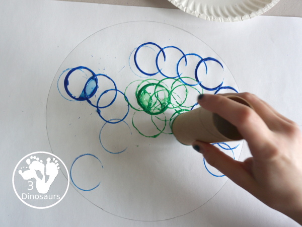 Paper Roll Painted Earth for Earth Day - fun process art projects that kids can do with paper rolls - 3Dinosaurs.com