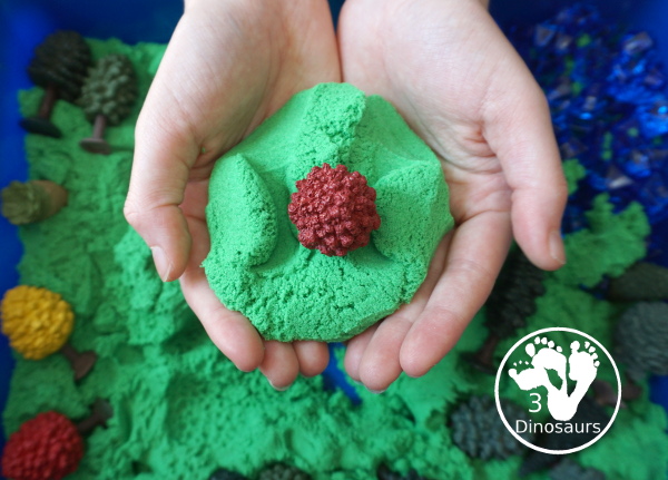 Tree & Kinetic Sand Sensory Bin for Arbor day and Earth Day - play in the tree sensory bin - 3Dinosaurs.com
