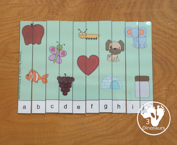 Free ABC 10 Piece Puzzles Printables - 10 piece puzzle with alphabetical order for the puzzles with uppercase letters, and lowercase letter, and numbers 1 to 10 and 11 to 20 - 3Dinosaurs.com