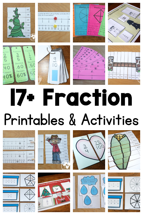 17+ Fraction Printables & Activities - with fraction puzzles, fraction bookmarks, fraction help charts and more - 3Dinosaurs.com