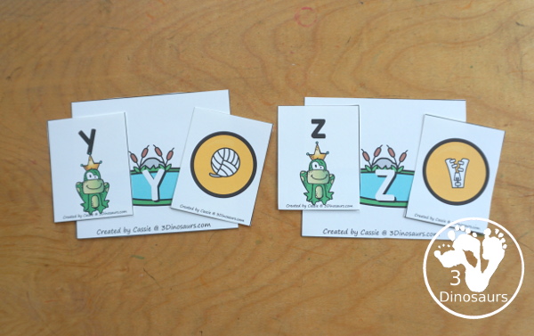 Free Frog Prince ABC Matching Printable - you have an uppercase letter with matching lowercase letter and picture with a beginning sound. A fun letter activity for the Frog Prince Story.  3Dinosaurs.com