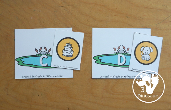 Free Frog Prince ABC Matching Printable - you have an uppercase letter with matching lowercase letter and picture with a beginning sound. A fun letter activity for the Frog Prince Story.  3Dinosaurs.com