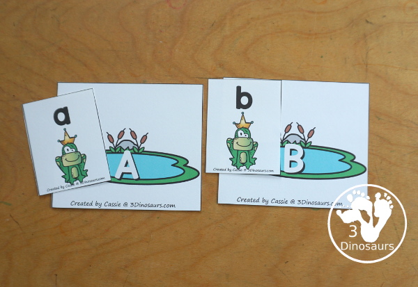 Free Frog Prince ABC Matching Printable - you have an uppercase letter with matching lowercase letter and picture with a beginning sound. A fun letter activity for the Frog Prince Story.  3Dinosaurs.com