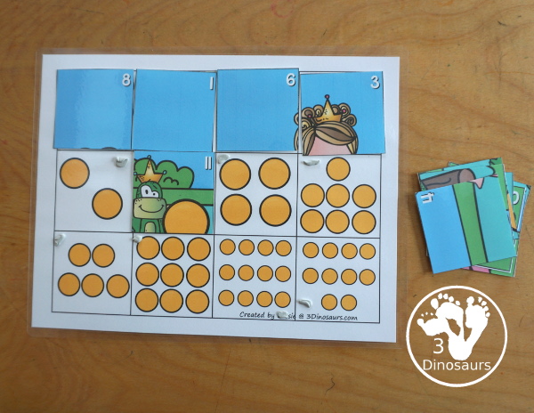 Free Frog Prince Number Counting Puzzle Printable - a number puzzle for 1 to 12 with counting golden balls on the puzzle mat and matching numbers on the puzzle pieces. A great prek and kindergarten puzzle for kids. - 3Dinosaurs.com