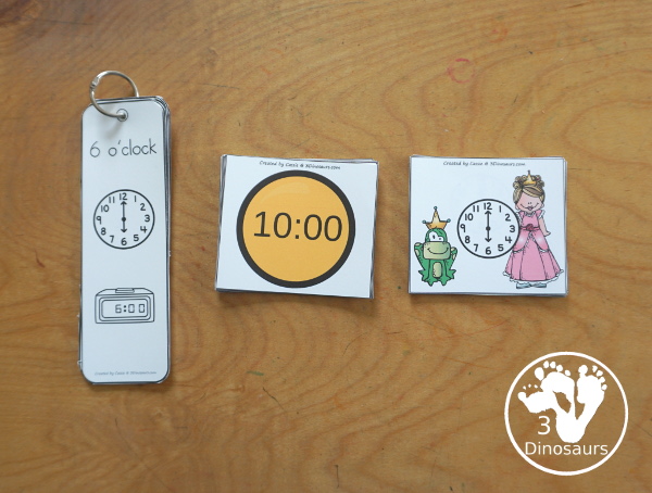 Free Frog Prince Telling Time Matching Cards - with hourly matching cards with analog clock and digital clock with 12 matching cards for each of the hours on a clock  - 3Dinosaurs.com