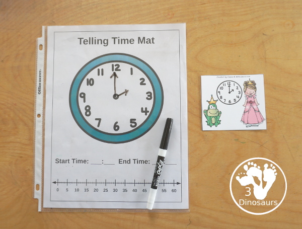 Free Frog Prince Telling Time Matching Cards - with hourly matching cards with analog clock and digital clock with 12 matching cards for each of the hours on a clock  - 3Dinosaurs.com