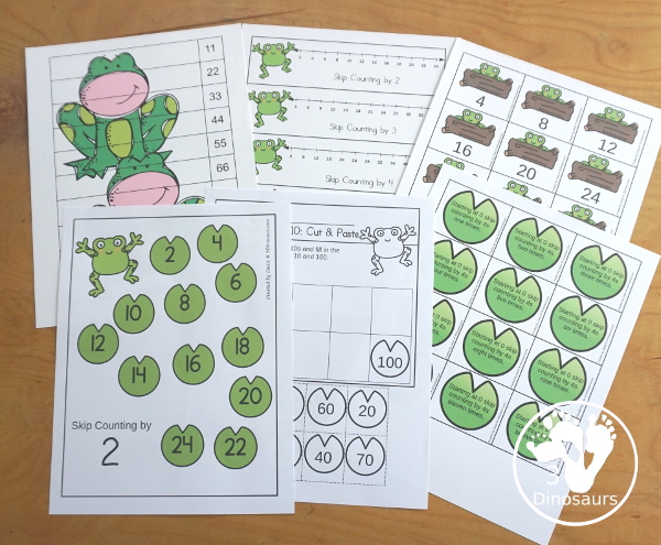Frog Skip Counting Set - with no-prep frog worksheets, frog skip counting mats, frog skip counting 10 piece puzzles, and frog task cards to work on skip counting from 2 to 12 - 3Dinosaurs.com