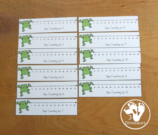 Frog Skip Counting Set - with no-prep frog worksheets, frog skip counting mats, frog skip counting 10 piece puzzles, and frog task cards to work on skip counting from 2 to 12 - 3Dinosaurs.com