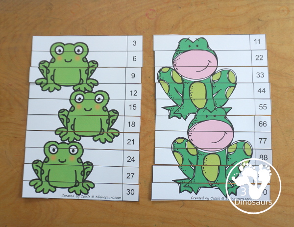 Frog Skip Counting Set - with no-prep frog worksheets, frog skip counting mats, frog skip counting 10 piece puzzles, and frog task cards to work on skip counting from 2 to 12 - 3Dinosaurs.com