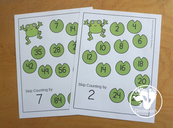 Frog Skip Counting Set - with no-prep frog worksheets, frog skip counting mats, frog skip counting 10 piece puzzles, and frog task cards to work on skip counting from 2 to 12 - 3Dinosaurs.com