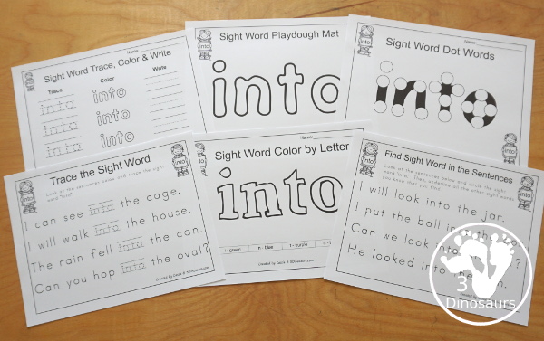 Free Romping & Roaring Primer Sight Words: have, he, into, like. You have six pages of printables for each sight word. You have reading, sight word playdough mats, sigh word handwriting, sight word dot marker words and more - 3Dinosaurs.com